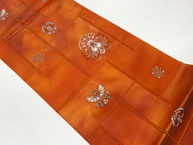 リサイクル　鳳凰に華文・蝶模様織出し袋帯